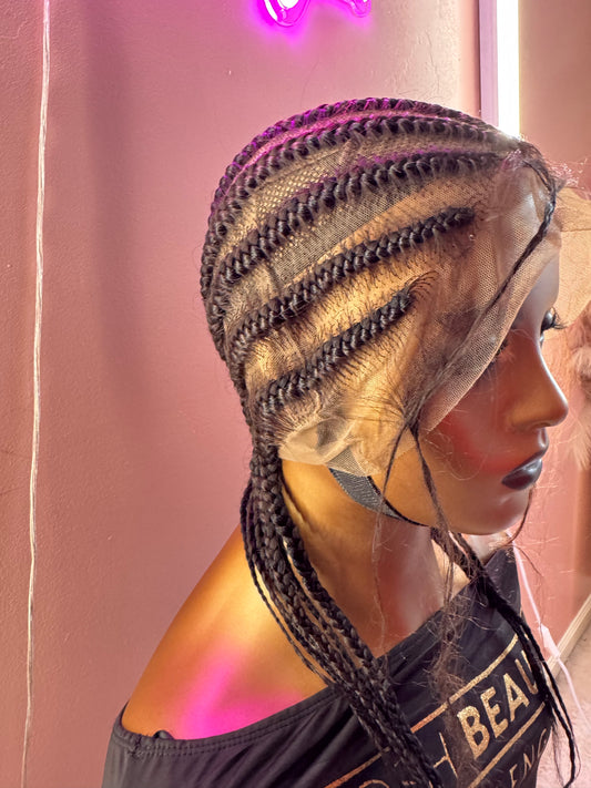 Short corn rows with baby hair full lace unit